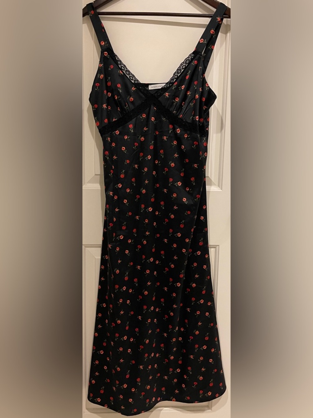 Altar'd State Black Slip Dress with Red Rose Print